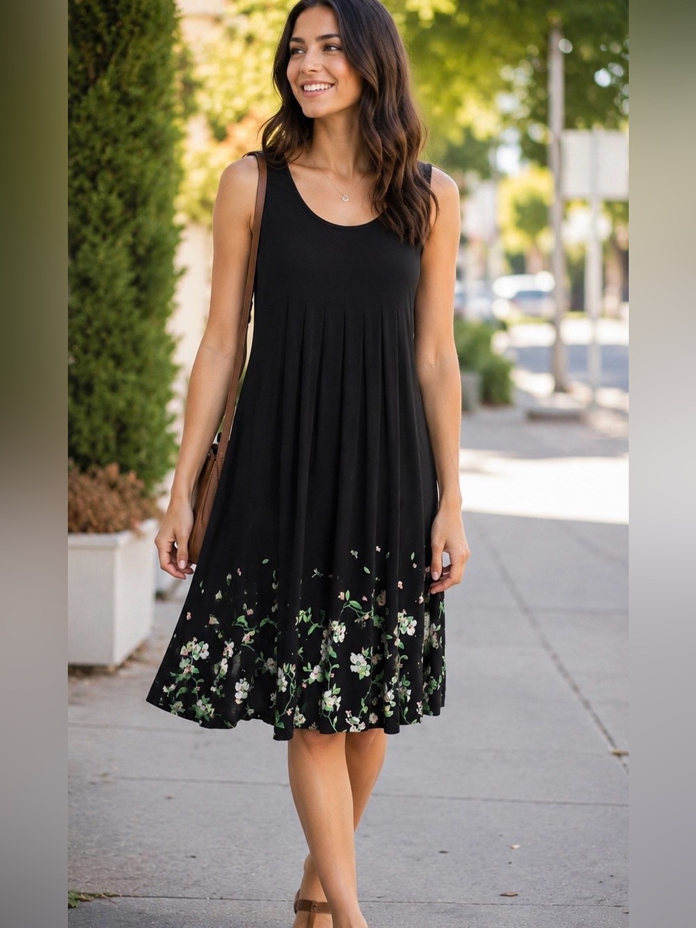NEW Kilig Classic Women's Black Sleeveless Floral Hem Dress size L